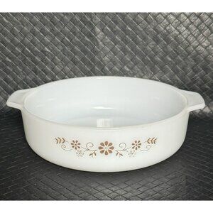 Vintage Dynaware PyrORey White Milk Glass 8 In Casserole Baking Dish Floral